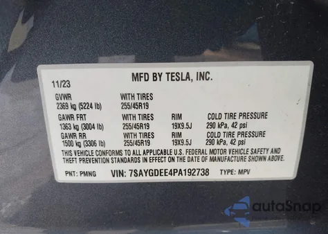 2023 Tesla Model Y Awd/Long Range Dual Motor All-Wheel Drive from USA, damaged, VIN 7SAYGDEE4PA192738